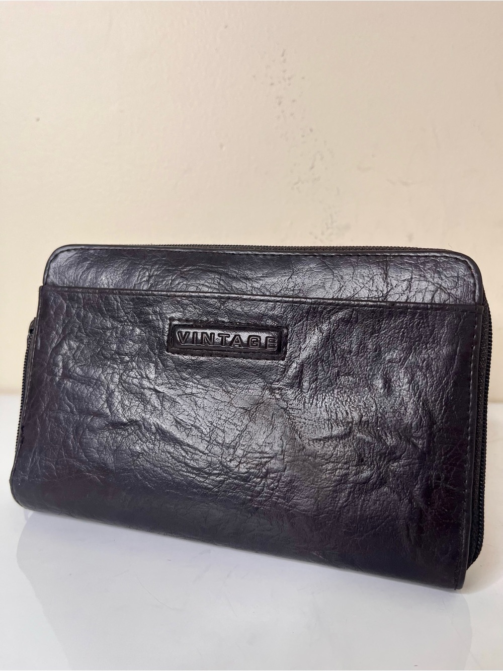 Vintage Men's Dark Brown Leather Zip Wallet